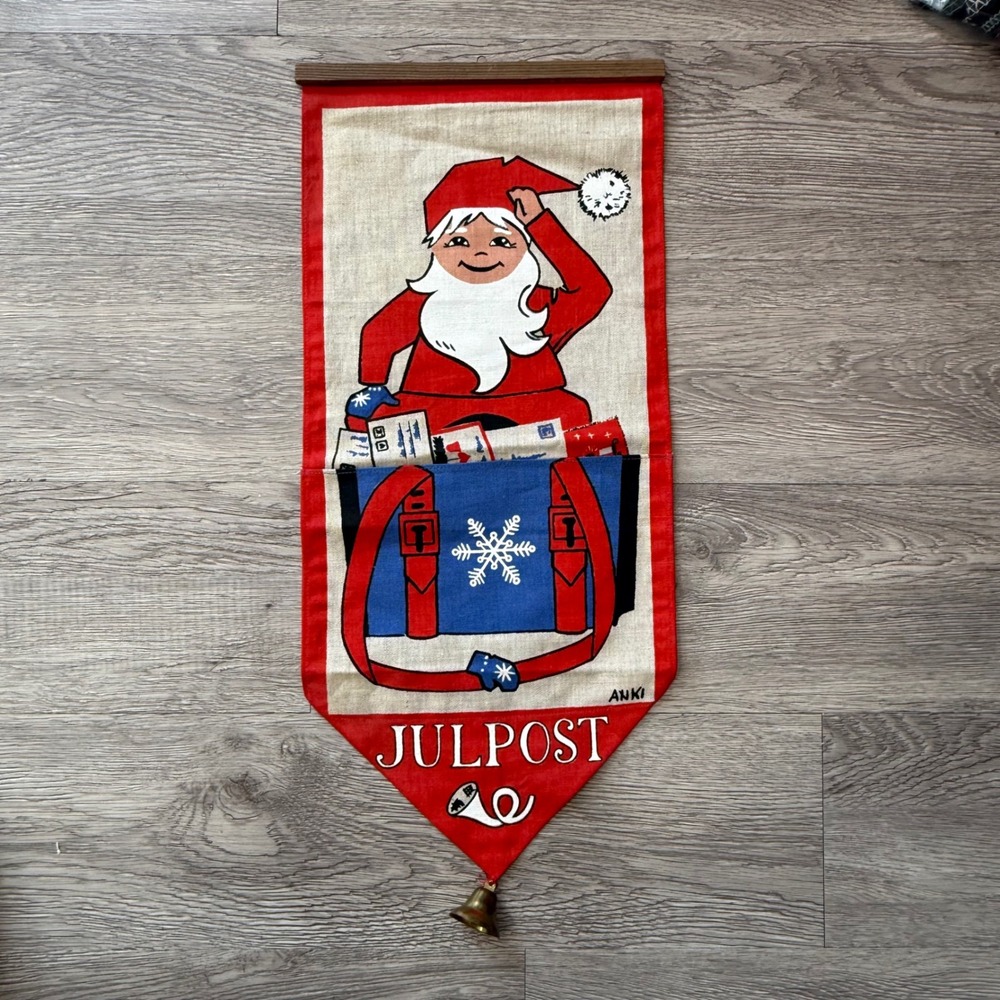 Vintage Anki Scandinavian Julpost Christmas‎ Wall card holder Hanging Santa